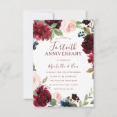 Burgundy Ruby Red Floral 40th Wedding Jubileum Kaart (Voorkant)