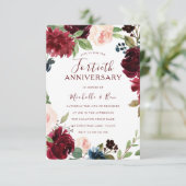 Burgundy Ruby Red Floral 40th Wedding Jubileum Kaart (Staand voorkant)
