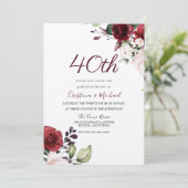 Burgundy Ruby Red Floral 40th Wedding Jubileum Kaart (Staand voorkant)