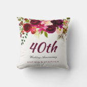 Burgundy Ruby Red Floral 40th Wedding Jubileum Kussen (Voorkant)