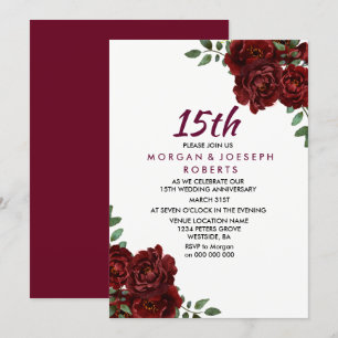 Burgundy Ruby Red Rose 15th Wedding Jubileum Kaart