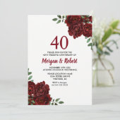 Burgundy Ruby Red Rose 40th Wedding Jubileum Kaart (Staand voorkant)