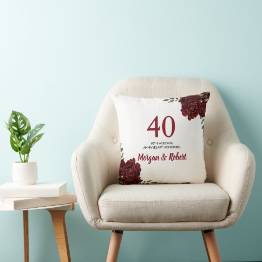 Burgundy Ruby Red Rose 40th Wedding Jubileum Kussen (Stoel)