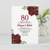Burgundy Ruby Red Rose 80th Wedding Jubileum Kaart (Staand voorkant)