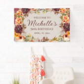 Burgundy Rust Oranje Floral 50th Birthday Welcome Spandoek (Insitu)