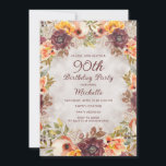 Burgundy Rust Oranje Floral Women's 90th Birthday Kaart<br><div class="desc">De 90e verjaardag van Elegant bruine roest,  oranje en roomkleurige florale en bladbladervrouwen. Ontwerp uw uitnodigingen voor elke leeftijd.</div>