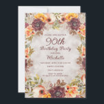 Burgundy Rust Oranje Floral Women's 90th Birthday Kaart<br><div class="desc">De 90e verjaardag van Elegant bruine roest,  oranje en roomkleurige florale en bladbladervrouwen. Ontwerp uw uitnodigingen voor elke leeftijd.</div>