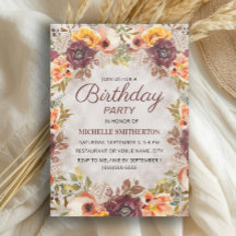 Burgundy Rust Oranje Floral Women's Birthday