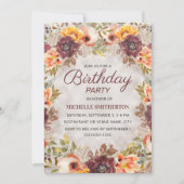 Burgundy Rust Oranje Floral Women's Birthday Kaart (Voorkant)