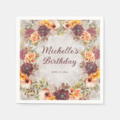 Burgundy Rust Oranje Floral Women's Birthday Servet (Voorkant)