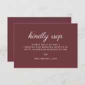 Burgundy Rust Script Wedding Kindly Reply Website RSVP Kaartje (Voorkant / Achterkant)