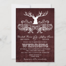 Burgundy Rustic Antler Deer Woodland Wedding Kaart