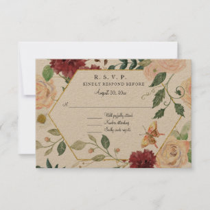 Burgundy Rustic Blush Floral Waterverf Kraft RSVP