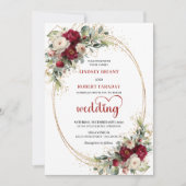 Burgundy Rustic Bohemian Floral Wedding Invite Kaart (Voorkant)