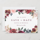 Burgundy rustic boho floral save the date (Voorkant)