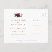 Burgundy rustic boho floral save the date aankondigingskaart (Achterkant)