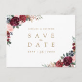 Burgundy rustic boho floral save the date aankondigingskaart (Voorkant)