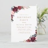 Burgundy rustic boho floral verjaarfeest kaart (Staand voorkant)