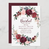 Burgundy rustic boho floral vrijgezellenfeest kaart (Voorkant / Achterkant)