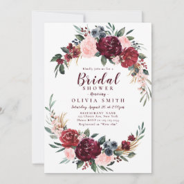 Burgundy rustic boho floral vrijgezellenfeest kaart
