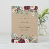 Burgundy Rustic Botanical Wedding Kaart (Staand voorkant)