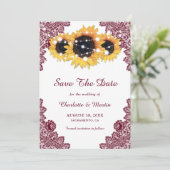 Burgundy Rustic Chic Lace Sunflower Save the Date (Staand voorkant)