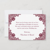 Burgundy Rustic Chic Lace Sunflower Wedding Bedankkaart (Achterkant)