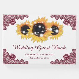 Burgundy Rustic Chic Lace Sunflower Wedding Gastenboek