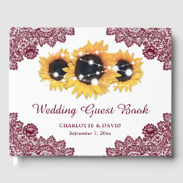 Burgundy Rustic Chic Lace Sunflower Wedding Gastenboek