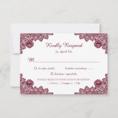 Burgundy Rustic Chic Lace Sunflower Wedding RSVP Kaartje (Achterkant)