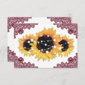 Burgundy Rustic Chic Lace Sunflower Wedding RSVP Kaartje (Voorkant / Achterkant)