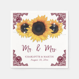 Burgundy Rustic Chic Lace Sunflower Wedding Servet