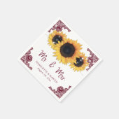 Burgundy Rustic Chic Lace Sunflower Wedding Servet (Hoek)