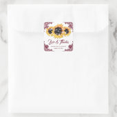 Burgundy Rustic Chic Sunflower Weddenschap Bedankt Vierkante Sticker (Tas)