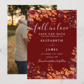 Burgundy Rustic Fall Autumn Photo Wedding Save The Date (Voorkant / Achterkant)