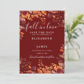 Burgundy Rustic Fall Autumnal Floral Wedding Save The Date (Staand voorkant)