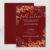 Burgundy Rustic Fall Autumnal Floral Wedding Save The Date (Voorkant / Achterkant)