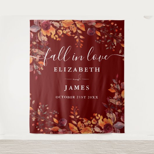 Burgundy Rustic Fall Floral Photo Booth Backdrop Wandkleed (Voorkant)