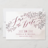 Burgundy rustic floral calligraphy save the date (Voorkant)
