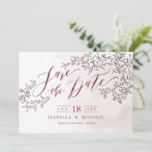 Burgundy rustic floral calligraphy save the date (Staand voorkant)