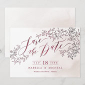 Burgundy rustic floral calligraphy save the date (Voorkant / Achterkant)