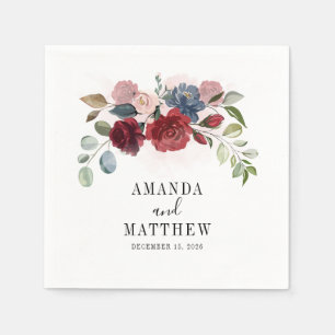 Burgundy Rustic Floral Custom Wedding Cocktail Servet