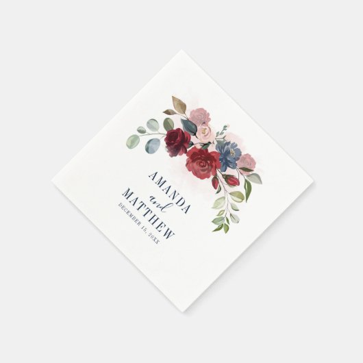 Burgundy Rustic Floral Custom Wedding Paper Servet (Hoek)