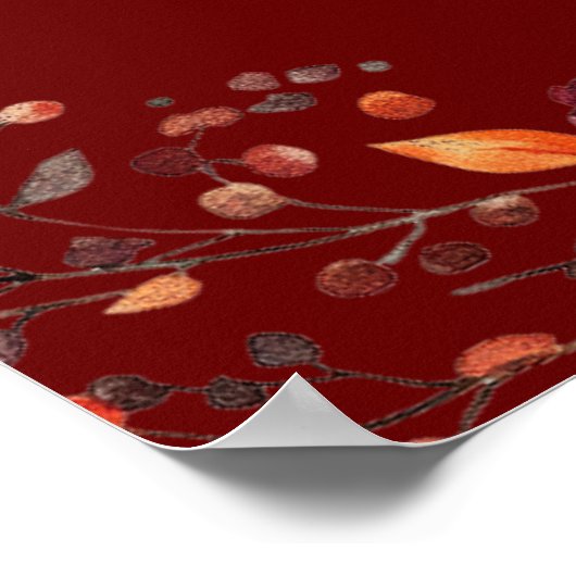 Burgundy Rustic Floral Fall Wedding Welcome Sign Poster (Hoek)