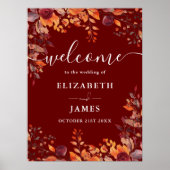 Burgundy Rustic Floral Fall Wedding Welcome Sign Poster (Voorkant)