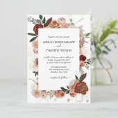 Burgundy Rustic Floral Gold Roos Marsala Wedding  Kaart (Staand voorkant)