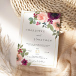 Burgundy Rustic Floral Greenery Boho Wedding Kaart<br><div class="desc">Burgundy Rustic Floral Greenery Boho Wedding Invitation</div>