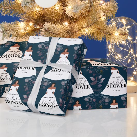 Burgundy Rustic Flower Vrijgezellenfeest Blue Navy Cadeaupapier (Feestdagen)