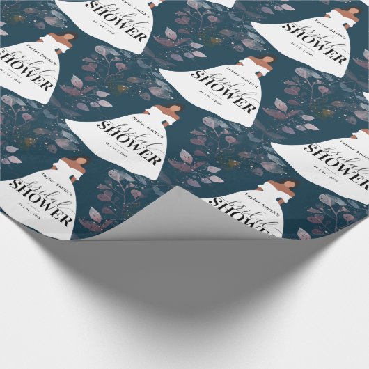 Burgundy Rustic Flower Vrijgezellenfeest Blue Navy Cadeaupapier (Hoek)