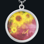 *~* Burgundy Rustic Sunflower Country Monogram Zilver Vergulden Ketting<br><div class="desc">* Monogram / Initiaal Robuuste botanische charmante Burgundy Gold Floral Blossom en Waterverf Gele zonnebloemen Creatief Uniek modern design. *Deze vrolijke moderne Rustische Vintage uit een land met een mooie Zachte Grote Waterverf Gele Zonnebloemen op een Abstracte Bourgogne Merlot en Gold maken een heel ontwerp. Energy Enhanced Square Silver Plated...</div>